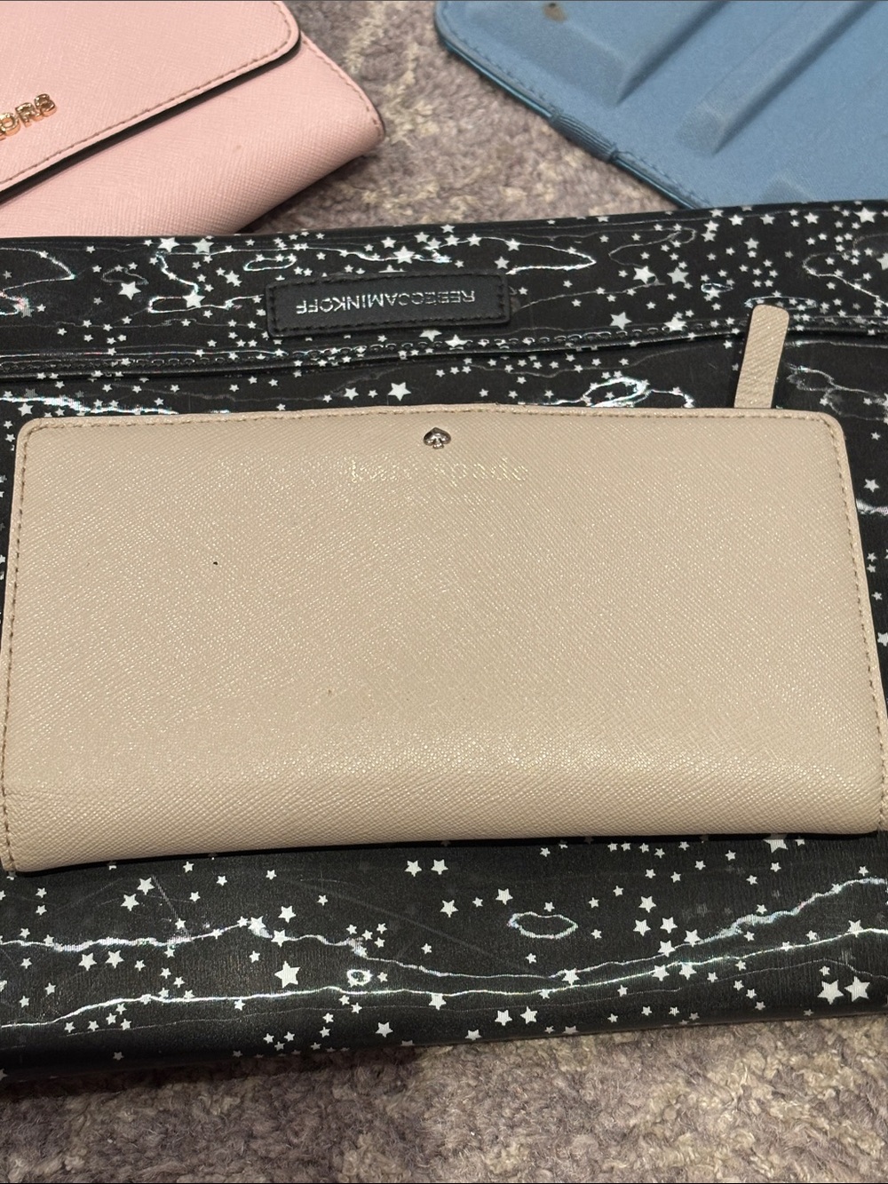 kate spade beige Saffiano zip-around slim wallet